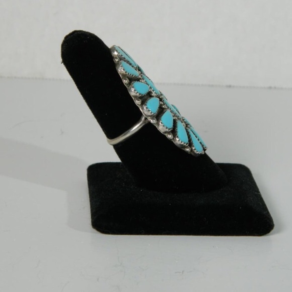 Zuni Turquoise and Sterling Silver Cluster Ring Size 9.5 Unsigned - Picture 6 of 10